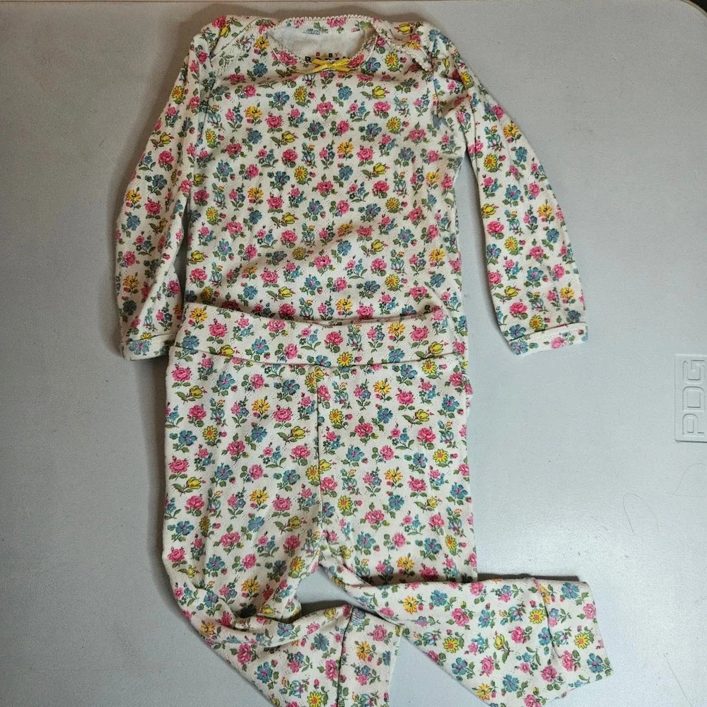 Baby Boden Floral Pointelle Pajama Set 2pc Cotton Pink Yellow Blue 9-12M 80cm
